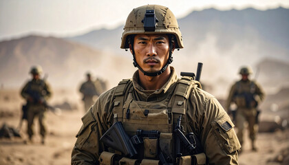 Soldier Standing Alone on Battlefield After War Digital Art Style Dramatic Scene