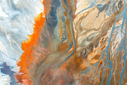 Abstract aerial view of colorful fractal landscape