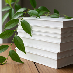 books and green leaves