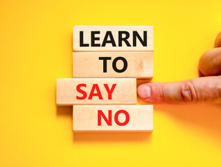 Learn to say no symbol. Concept words phrase Learn to say no on beautiful wooden blocks. Beautiful...
