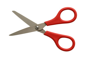 Red handled scissors isolated on transparent background