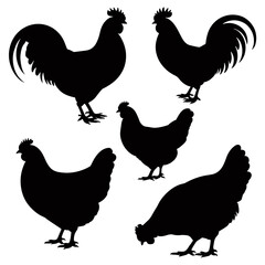 Silhouette collection of roosters and chickens