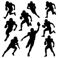 Silhouettes of american football players in action