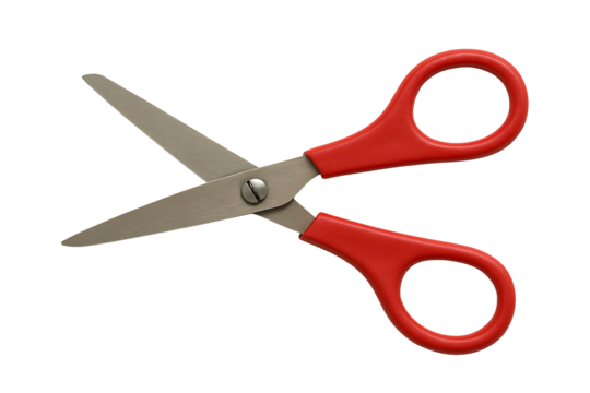 Red handled scissors isolated on transparent background