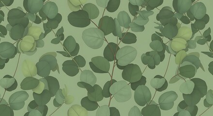 Elegant Eucalyptus Leaf Pattern Seamless Green Botanical Illustration