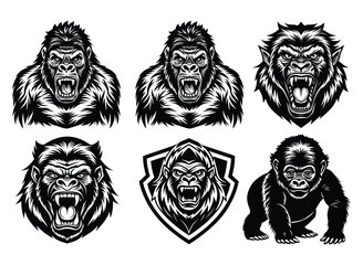 Monkey Minimal Logo Collection, Bundle, Monkey Vector, Monkey Silhouette, Ape logo, Gorilla Vector, Chimpanzee Silhouette, Baboon, Animal, Primate on a white backround .