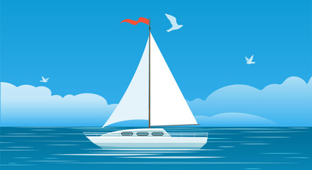 Fototapeta premium Sailing white ship in the sea