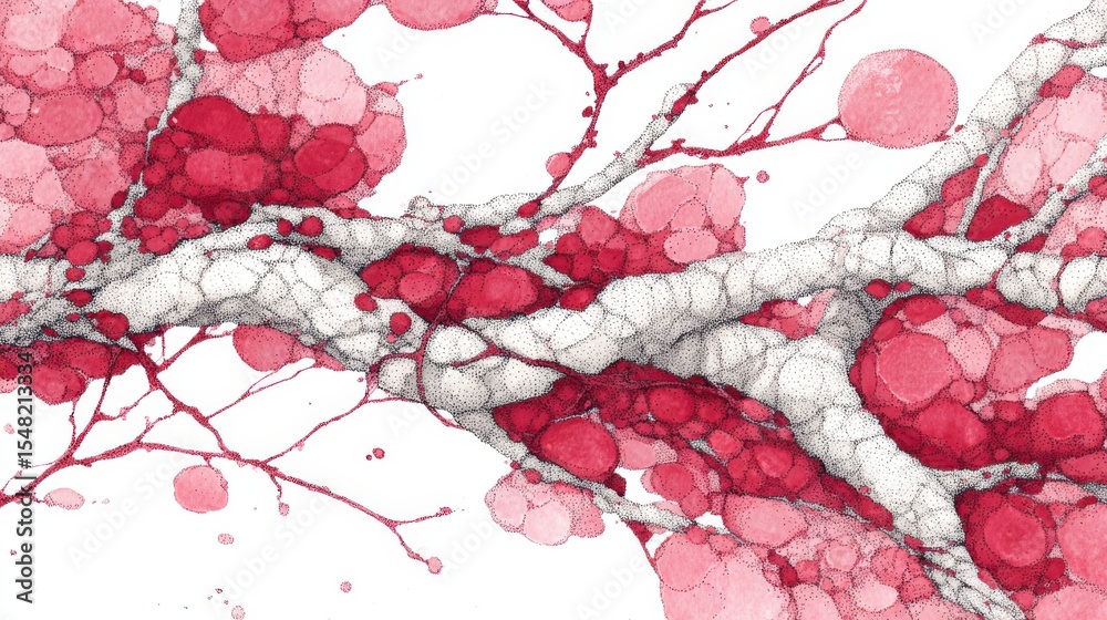 Poster colorful intertwining branches appear in vibrant red shades, creating a striking visual effect. this