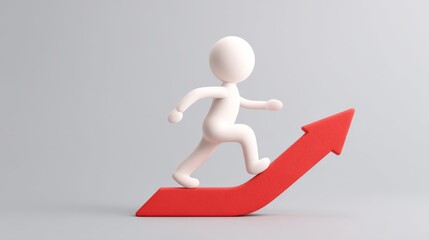 Abstract figure climbing red arrow symbolizing growth and success