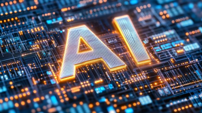 Futuristic ai circuit board with glowing connections in digital technology