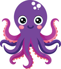 Cute smiling cartoon octopus vector illustration.