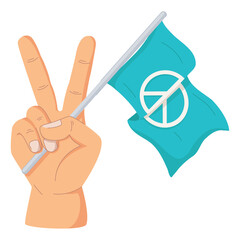 Peace Gesture Holding Flag with Peace Symbol – Anti War Illustration