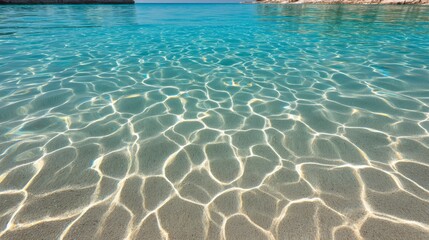 Fototapeta premium Clear turquoise waters with sunlit ripples on sandy seafloor