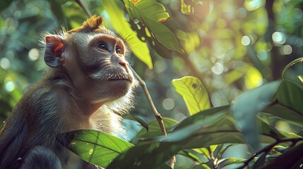 close up of a monkey in the jungle, monkey in the nature
