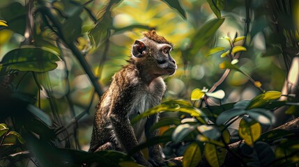 close up of a monkey in the jungle, monkey in the nature