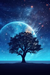 Tree on the background of space, background. Ai generative.