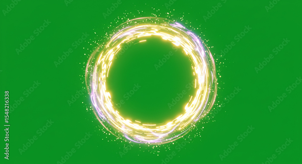 Poster glowing circle effect with particles on a green screen for visual effects and video editing usage