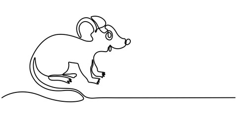 Simple continuous one line drawing of mouse. One line concept of mouse. Vector illustration, One line drawing animation of or rat animal, Abstract rat, continuous one line art outline drawing. 