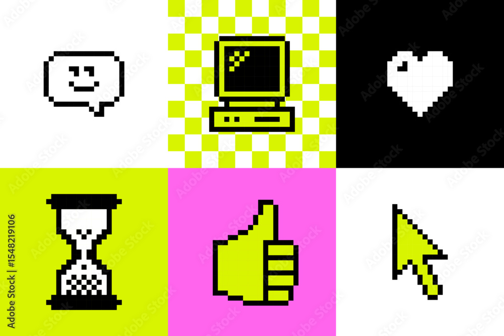 Poster game ui geometric pattern in pixel art. y2k inspired grid design with 8 bit game style 90's aestheti