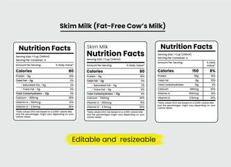 Obraz premium skim milk nutrition facts, skim milk nutrition information, nutritional value of skim milk, nutrition facts, nutrition facts label, supplement facts, supplement label