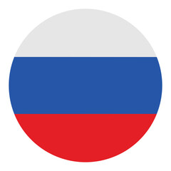 Flat vector illustration of Russia national flag in circular icon format with white, blue, and red horizontal stripes, ideal for web and design use