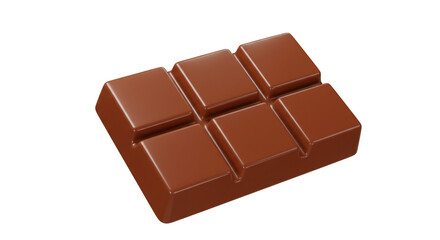 Fototapeta premium A chocolate bar with six squares is displayed on a white background in a studio shot rendering style