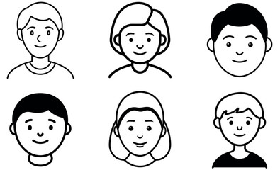 Simple Black and White Line Art Portraits of People