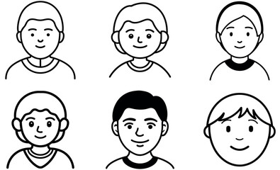 Simple Black and White Line Art Portraits of People