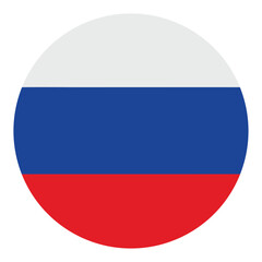 Fototapeta premium Flat vector illustration of Russia national flag in circular icon format with white, blue, and red horizontal stripes, ideal for web and design use