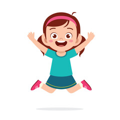 Cute little girl jump and feel happy illustration