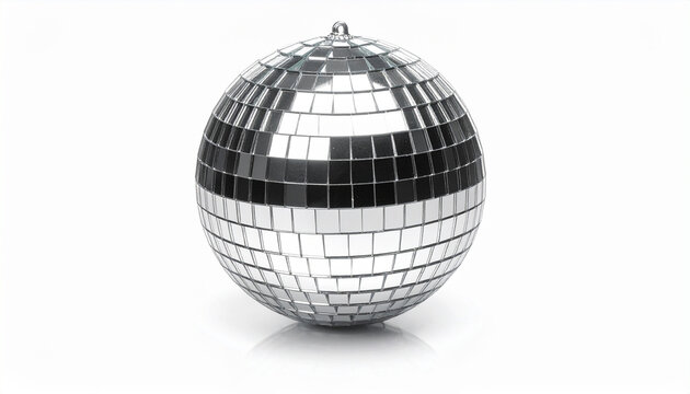 Shiny Disco Ball with Halftone Stipple Effect and Sparkle Collage Style on White Background
