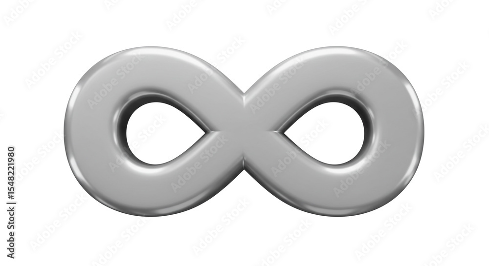 Poster A shiny gray infinity symbol centered on a white background with a subtle shadow underneath it