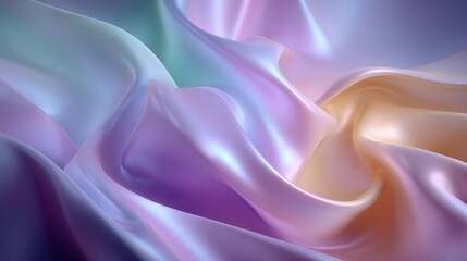 Colorful iridescent silk fabric with pastel waves and smooth texture