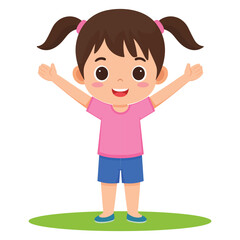 Happy cute little kid doing exercise Flat vector.

