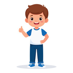 Little cute boy show agreement with thumb up hand gesture vector.
