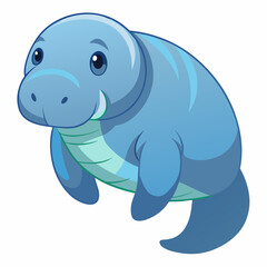 Cute Cartoon Illustration of a Manatee