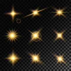 Lens Flare, light glow effect. sun or realistic shining star with backlight effect. bokeh glitter and sparkles or sparkles on transparent background.