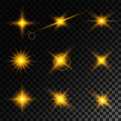 Lens Flare, light glow effect. sun or realistic shining star with backlight effect. bokeh glitter and sparkles or sparkles on transparent background.