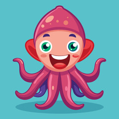 cartoon, illustration, vector, animal, face, fun, funny, character, art, octopus, smile, drawing, smiling, child, head, devil, baby, sea, design, dog, woman, halloween, mascot, symbol, comic