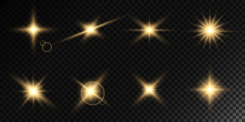 Lens Flare, light glow effect. sun or realistic shining star with backlight effect. bokeh glitter and sparkles or sparkles on transparent background.