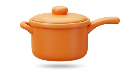 A simple orange cooking pot with a lid and a handle isolated on a plain white background studio shot