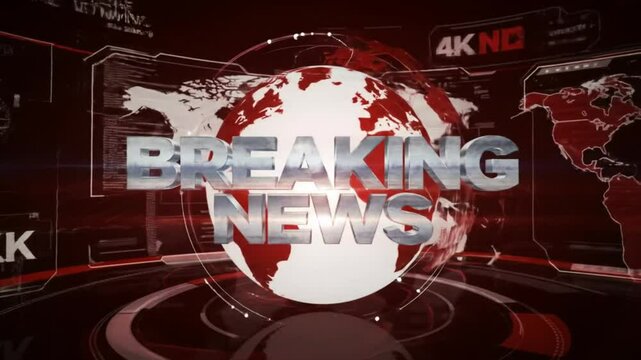 Abstract world globe with blurred text overlay and red accents in a digital news graphic style - Powered by Adobe