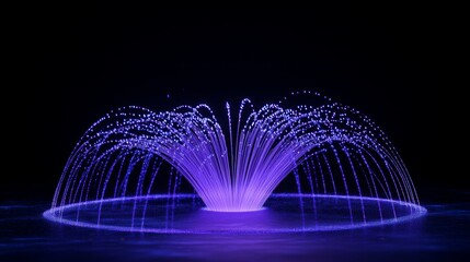 Illuminated fountain display with vibrant purple water jets against night sky