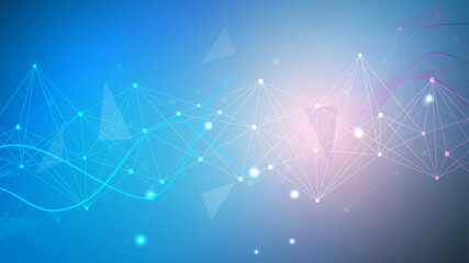 Geometric abstract background with connected line and dots. Structure molecule and communication. Big Data Visualization. Medical, technology, science background. Vector illustration.