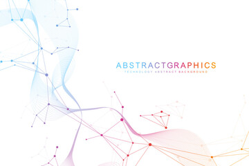 Geometric abstract background with connected line and dots. Structure molecule and communication. Big Data Visualization. Medical, technology, science background. Vector illustration.