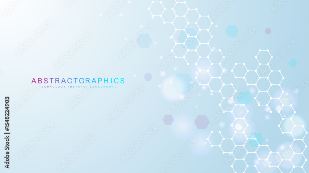 Sticker modern scientific background with hexagons, lines and dots. wave flow abstract background. molecular