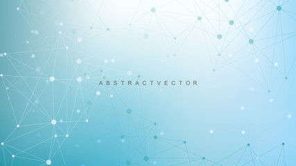 Global network connection website header or banner design. Abstract background with connecting dots and lines. Global business. Social network communication. Internet technology. Vector illustration