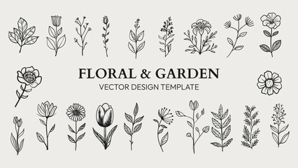 Minimal Botanical Floral Garden Hand-Drawn Line Art Design Collection.