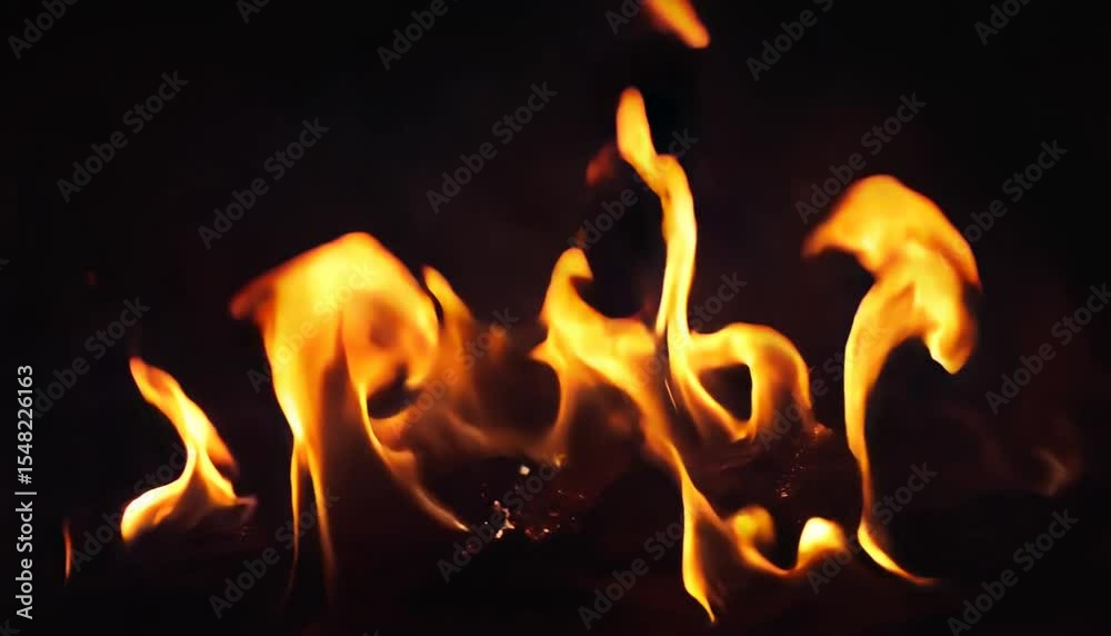Poster flame fire burning with glowing sparks and dark background warm orange yellow colors creating dynami