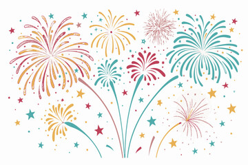 Vibrant Party Decoration Vector – Fireworks and Confetti Illustration